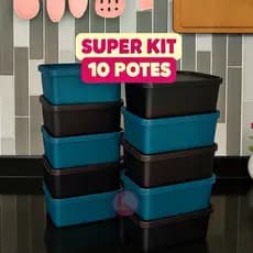 Kit 10 potes Retangulares 1 litro marmita vasilha tapoer marmita