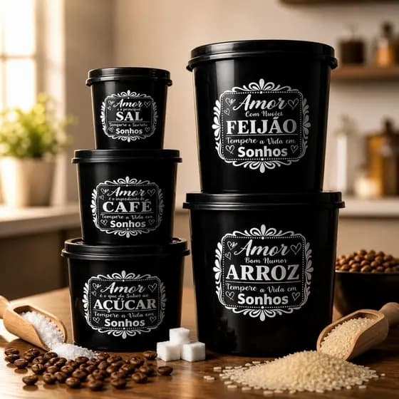 Kit Potes Herméticos Mantimentos 5 peças  Cozinha Organizada Premium