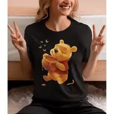 Camiseta Pooh Feminina Ursinho feminina Premium Blusa Algodão T-shirt - Blusinha Urso camiseta feminina Preta