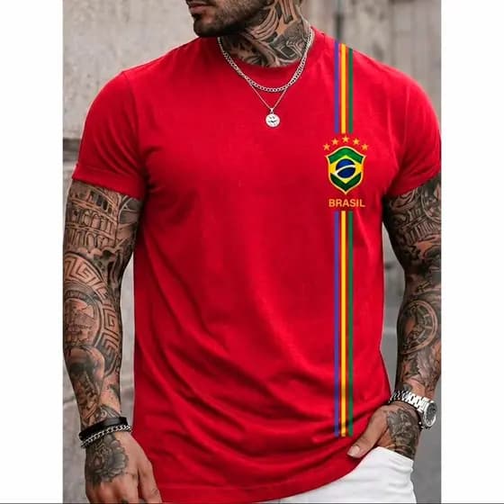 Camiseta Brasil Masculina blusa casual estampada camisa 100% Algodão premium qualidade lançamento