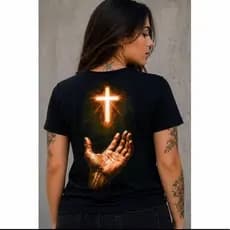 Camiseta Cruz e mão Estampa personalizada Blusa 100% Algodão sucesso de vendas