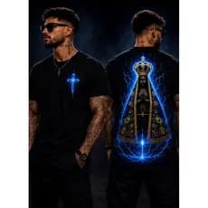 Camiseta Católica Nossa Senhora Aparecida Cruz Azul Cristã Unissex