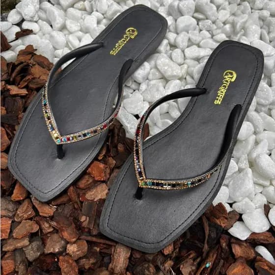 Chinelo Bico Quadrado Sola Preta De Dedo Basico Casual Confortavel Lançamento