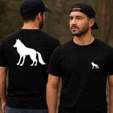Camiseta Algodão Masculina Preta Estampa Lobo Frente e Costas – Moda Streetwear Casual