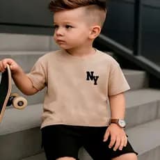 Camiseta Infantil NY para Crianças Estampada Manga Curta 100% Algodão Fio 30.1 Gola Redonda