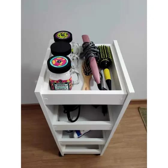 Carrinho auxiliar para estética com rodinhas MDF Branco
