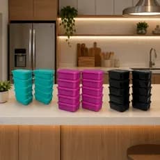 Kit Potes 1,8 Litro Retangular Plastico Resistente Armazenar Alimentos BPA Free