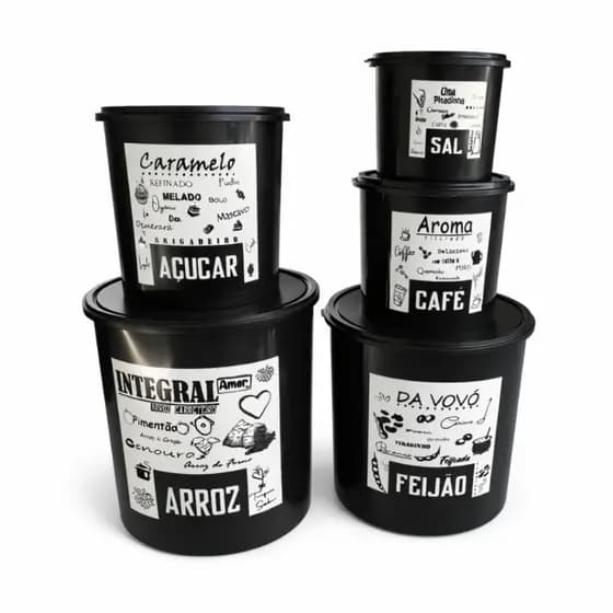Kit 5 Potes Mantimentos BPA Free Organização Cozinha Tamanhos Variados Cores