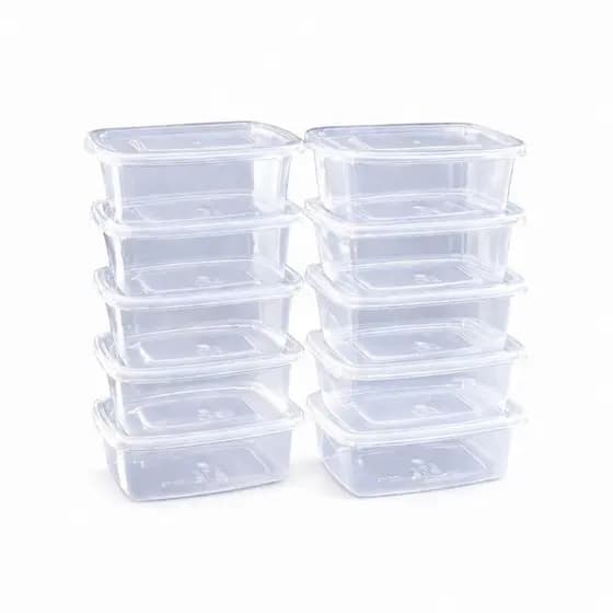 Jogo 10 Potes 500ml Transparente Plástico BPA Free Geladeira Freezer Microondas