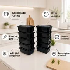 Kit 10 Potes 1,8 Litro Armazenar Alimentos Marmita BPA Free Congelador Geladeira Microondas
