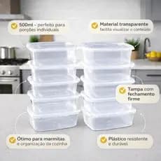 Conjunto 10 Potes 500ml Transparente Organizador Cozinha Empilhável Durável Multiuso