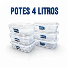 Kit Até 6 Potes 4 Litros Transparente BPA Free Congelador Freezer Micro-ondas