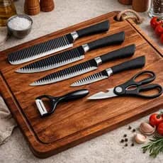 Jogo de Facas 6 Peças Cozinha Revestimento Antiaderente Inox Profissional