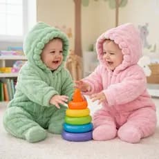 Macacão Bebê Canelado Confortável Algodão Peludinho Com Touca Para O Frio 0 a12 Meses