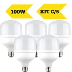 Kit 5 Lâmpadas LED Alta Potência 100W – Branco Frio 6500K – Potente - Soquete E27