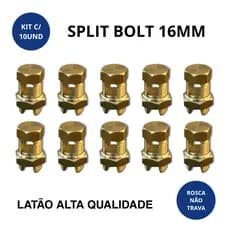 Conector Split Bolt 16mm Kit C/10 Latão Sistema Aterramento Emenda Elétrica Parafuso Fendido Cabo Fio