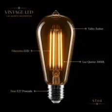 Lâmpada LED Vintage ST64 Filamento Luz Quente Decorativa