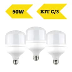 Kit 3 Lâmpadas Bulbo LED 50W Branco Frio 6500K