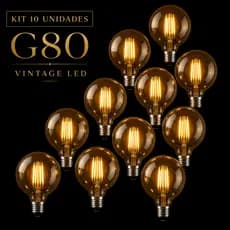 Kit c/ 10 Lâmpada LED Vintage G80 Filamento Luz Quente Decorativa