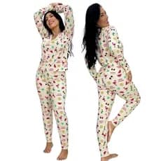 Kit 2 Pijama Feminino Longo Inverno Estampado Manga Comprida Adulto Frio Dormir Suede Conjunto 222