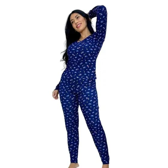 Pijama Feminino Longo Inverno Estampado Manga Comprida Adulto Frio Dormir Suede Conjunto 222