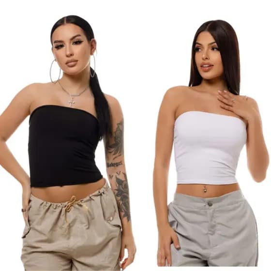 Kit 2 Cropped Tubinho AcinturadO Top Feminino Comprido Blusa Tomara que Caia