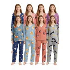 Kit Pijama Estampado Feminino Juvenil Longo Inverno Manga Comprida Calça Blusa Adulto Frio Dormir Conjunto