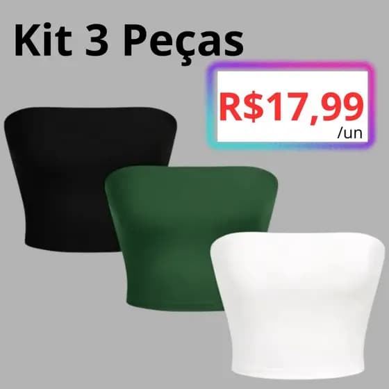 Kit 3 Cropped Top Tube Faixa Blusa Tomara Que Caia Tubinho Feminina