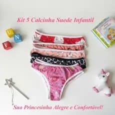 Kit 5 Calcinha Infantil Suede com Forro Algodão Estampada kids De 1 a 9 Anos Conforto Meninas Criança