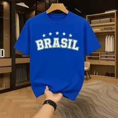 Camiseta Branca ESTAMPADA Brasil Copa 100% algodão Masculina e Feminina Leve Fresca e Confortável