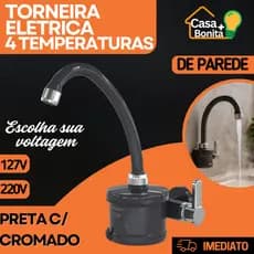 Torneira Elétrica Para Cozinha De Parede Agua Quente Preto Cromada 127v 220v 4800w 5500w Enerbras