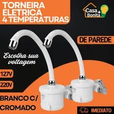Torneira Elétrica Para Cozinha De Parede Agua Quente Branco Cromada 127v 220v 4800w 5500w Enerbras