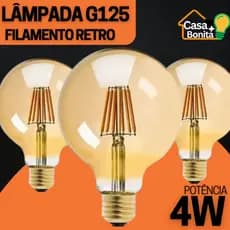 Kit 1/2/3/4  de Lampada Filamento Retro Led Globo 4w G125 Bivolt 2200k Ambar 127/220V