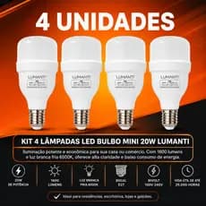 Kit 4 Lâmpadas Super Led 20w E27 Bivolt 6500K Alta Potencia 1600 Lumens Lumanti