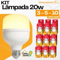Kit 3/5/10 De Lâmpadas Led 20w 3000k Branco Quente 1600 Lumens 127/220v Bivolt