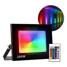 Kit de 1/2/3 Refletor Led 100w Holofote A Prova Dágua RGB Carcaça Preto 110V/220V (Bivolt) Com Controle Remoto