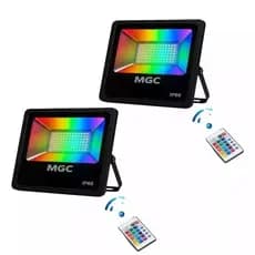 Kit 2 Refletor Led 10w Holofote A Prova Dágua RGB Carcaça Preto 110V/220V (Bivolt) Com Controle Remoto