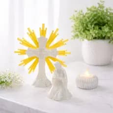 Kit Oração Decorativo Cruz Sagrada + Vela LED + Imagem Religiosa