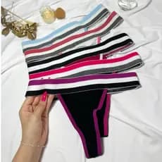 Kit 3 Calcinha fio duplo canelado com elástico largo na cintura moda feminina