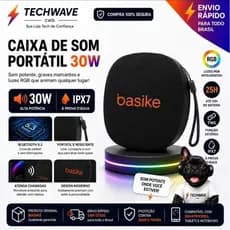 Caixa De Som Bluetooth Basike 30W IPX7 RGB TWS Portátil USB-C Bluetooth 5.3 BA-MD057