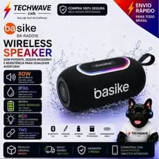 Caixa De Som Bluetooth Basike BA-RAD016 80W RGB IPX6 TWS Portátil USB TF Aux