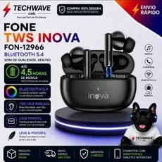 Fone Bluetooth TWS Inova FON-12966 Sem Fio Bluetooth 5.4 cor preto