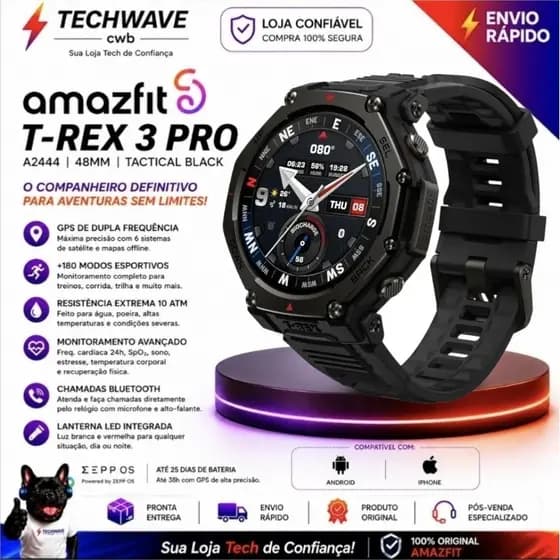Smartwatch Amazfit T-Rex 3 Pro A2444 48mm GPS Dual Band Wi-Fi Bluetooth 10ATM Tactical Black