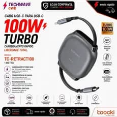 Cabo Retrátil USB-C 100W Toocki Turbo Carregamento Rápido PD Cabo Tipo C Compacto 1M 480Mbps