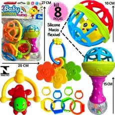 kit chocalhos Chocalho para Bebe Mordedor Brinquedo Infantil Educativo Bebê 8 Peças