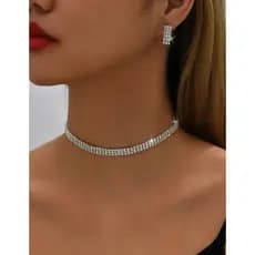 Nova Cristal Gargantilhas Colar com brinco Chocker para As Mulheres de Prata Fina de Ano Novo
