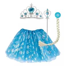 Kit Fantasia Infantil Menina Frozen Saia Tule Coroa Varinha