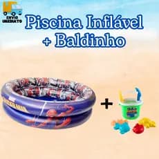 Piscina Inflável Infantil 37 Litros 65x17 cm + Baldinho de Praia Com Brinquedos