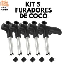 Kit 5 Abridor e Furadores de Coco Profissional em Aço Inox com Cabo Fácil Resistente