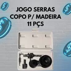 Serra Copo Jogo 11 Peças Para Madeira MDF Plástico Gesso com Adaptador e Broca Jogo Completo